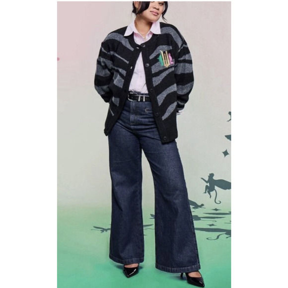 Wicked Sweater Cardigan Ariana By Paul Tazewell Women’s XS Gray/Black Zebra NWT - Picture 2 of 11